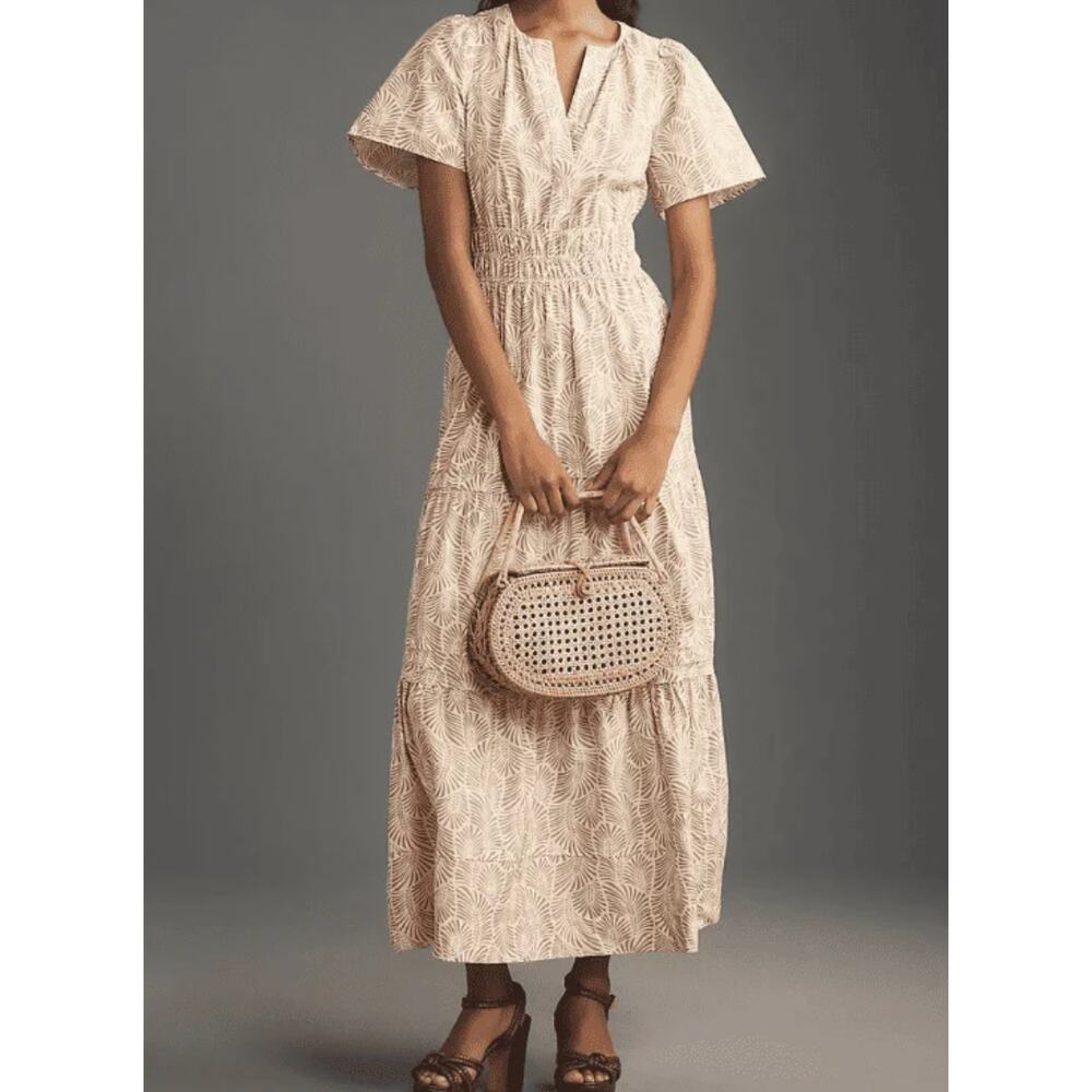 ANTHROPOLOGIE The Somerset Maxi Dress in Sands Motif Size Medium Petite - Picture 3 of 8
